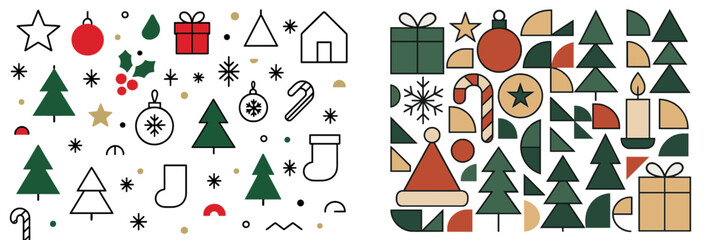 Vector flat illustration of festive Christmas elements in a vibrant holiday-themed design suitable for seasonal decoration