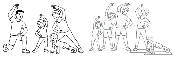 Obraz premium Family engaging in fun exercise activities together to promote health and fitness in a lively environment