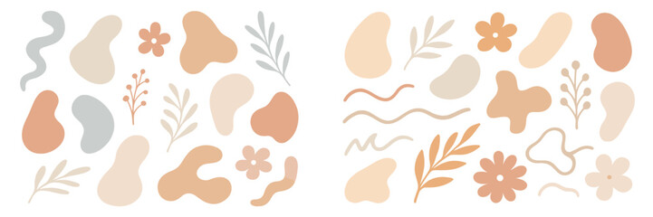 Abstract vector flat illustration featuring organic shapes and floral elements in soft pastel colors for modern design projects