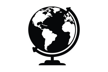 Black and White Globe Illustration Showing Continents and Stand for Education and Travel