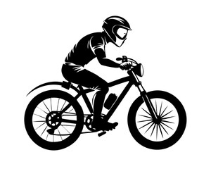 Naklejka premium Male Biker with Helmet Cycling Isolated on White Background - Urban Commuter, Sports Cyclist or Fitness Rider Flat Vector Illustration