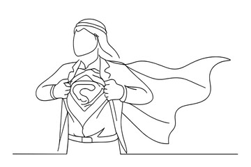 Heroic figure reveals powerful symbol in dynamic pose during bright day