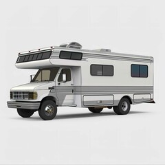 Naklejka premium White rv camper van recreational vehicle motorhome travel trailer for camping and road trip adventures