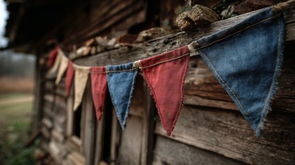 Rustic Denim Bunting Hanging on Weathered Barn