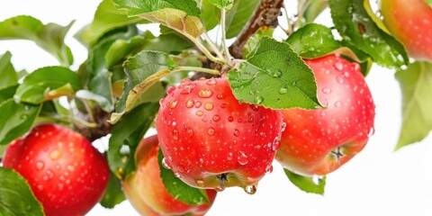 Naklejka premium natural organic red apple on trees, white background