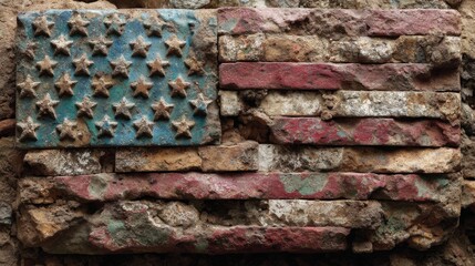 Weathered American Flag Brick Wall Texture