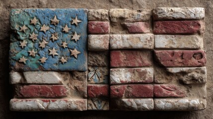 Weathered American Flag Brick Mosaic