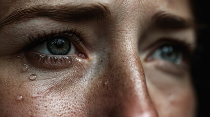 Distressed woman with teary eyes expressing deep sadness and emotional pain, mental health awareness and psychological trauma concept.