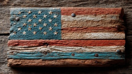 Weathered Wooden American Flag