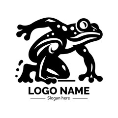 Stylized black silhouette of a frog in a ready-to-jump stance. Animal and nature concept