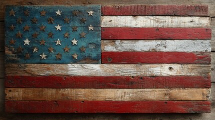 Rustic Wooden American Flag with Weathered Stripes