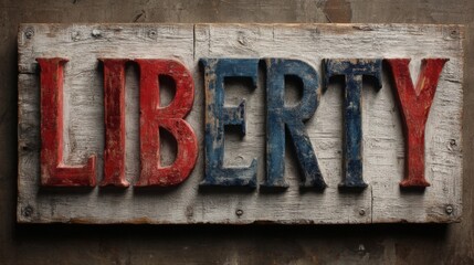Rustic Wooden Liberty Sign with Red White and Blue Paint