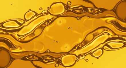Golden fluid waves with bubbles creating dynamic abstract pattern