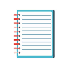 Vector illustration of a spiral notebook with lined pages, isolated on white background. School icon