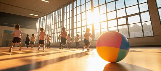 Children running in a sunny gym