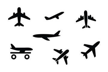 set of silhouettes of airplane icons