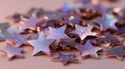 Pink Glitter Stars Scattered on a Pastel Background