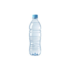 Fototapeta premium Clear Plastic Water Bottle Against White Background.A studio shot of a clear plastic water bottle, filled with water, and featuring a light-blue screw-on cap.