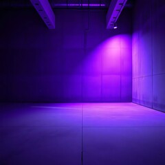 Purple lit interior space with smooth floor and textured walls