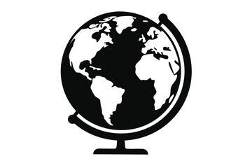 Black and White Image of a Globe Showing Continents and World Geography