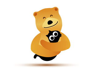 Cartoon Bear Holding a cat for a Warm Wildlife Theme Illustration. Vector illustration