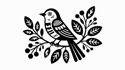 Elegant Bird Design on Branch with Leaves Perfect for Branding Logos and Nature Inspired Prints