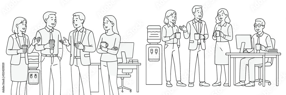 Poster office environment illustrating teamwork and collaboration among diverse colleagues engaging in disc