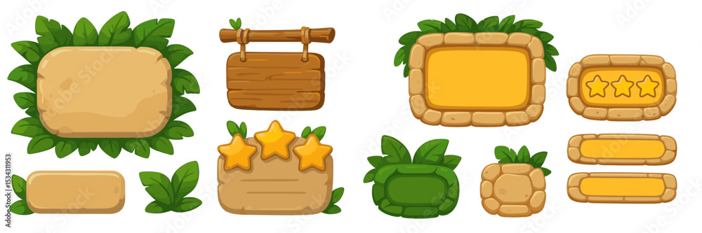 Poster Vector flat illustration of decorative frames and banners with natural elements suitable for various design projects