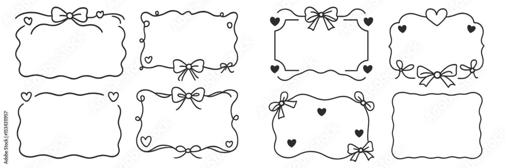 Poster Decorative vector frames with bows and hearts designed for invitations and announcements in a minimalist style