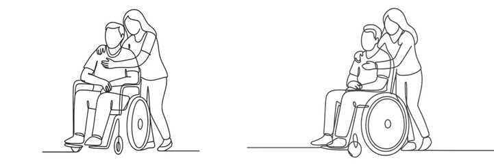 Compassionate interaction between caregiver and wheelchair user during a serene moment