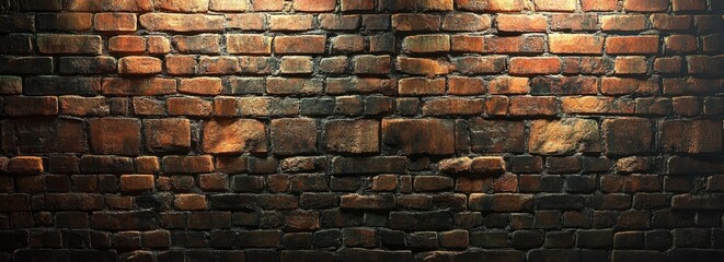 Aged brick wall illuminated by spotlights