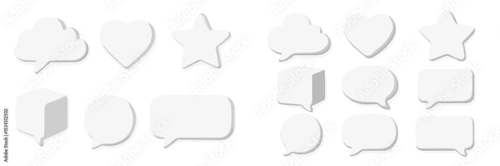 Poster vector flat illustration of communication symbols in white, featuring speech bubbles, shapes, and ic