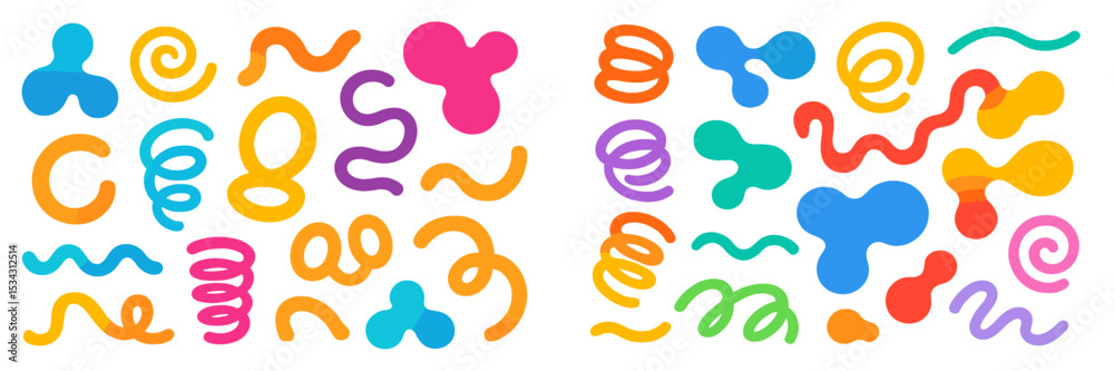Poster colorful abstract vector flat illustration featuring playful shapes and swirls in vibrant hues suita