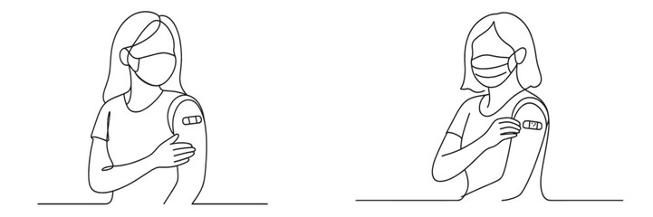 People receiving injections while wearing masks in a health awareness setting during a public vaccination drive