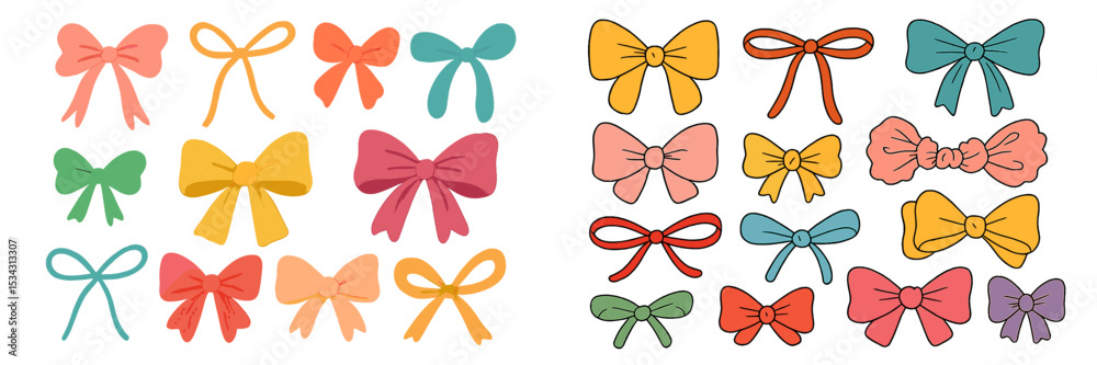 Poster colorful collection of bows displayed in various shapes and sizes suitable for decoration or crafts
