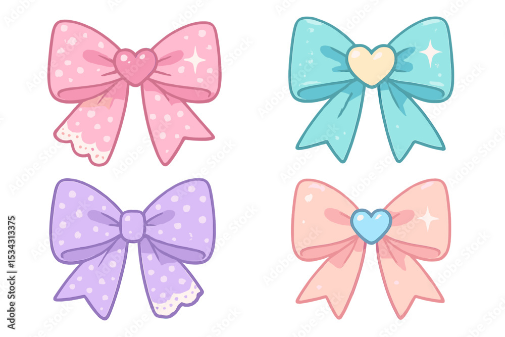Poster colorful collection of decorative bows in pastel shades displayed on a light background showcasing d