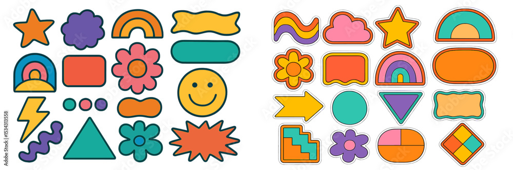 Poster Colorful shapes and patterns arranged in a playful design for crafts and creative projects