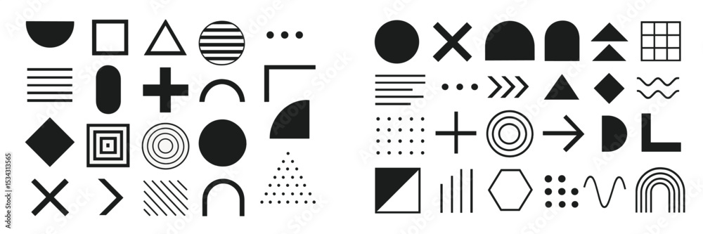 Aufkleber Collection of geometric shapes and patterns for modern design projects showcasing various forms in black and white