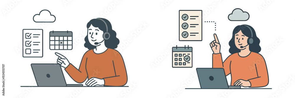 Aufkleber woman working on scheduling tasks and managing lists in a modern virtual office environment