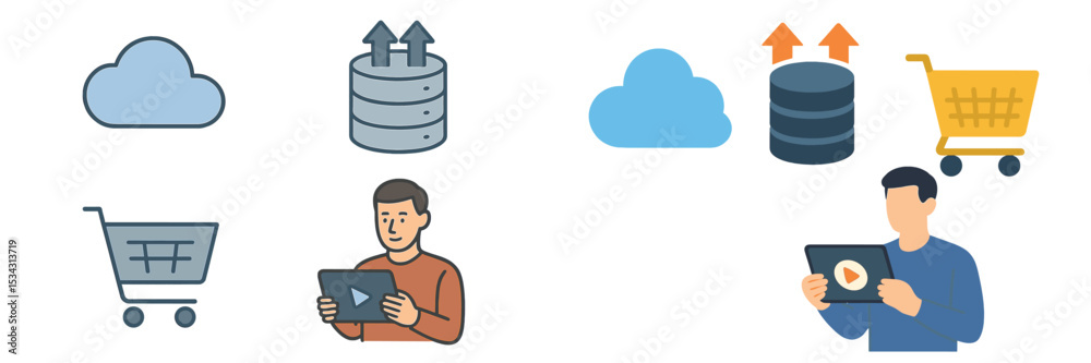 Poster digital shopping experience showcases cloud technology and data management in modern commerce