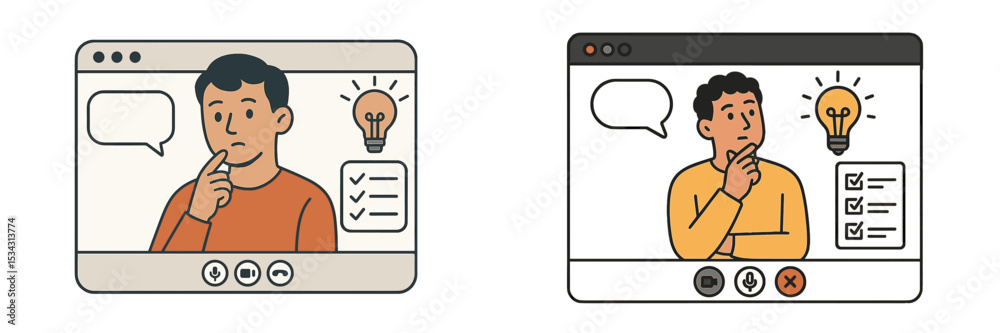 Aufkleber Thinking process and idea generation in a digital meeting setting with brainstorming elements illustrated creatively