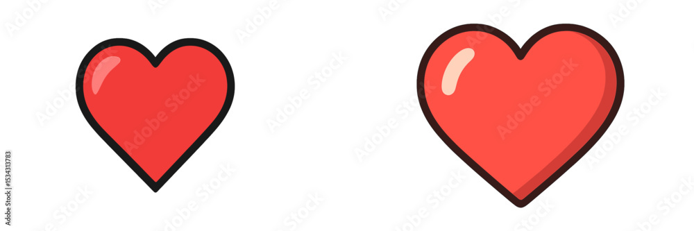 Poster flat vector illustration of two red hearts with different designs and textures showcasing love and a