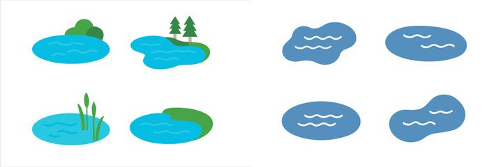 Fototapeta premium Vector flat illustration showcasing various water bodies, natural scenery, and serene environmental features