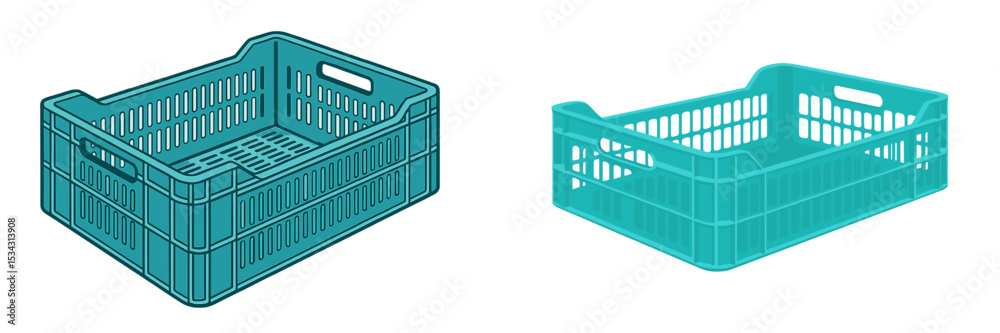 Aufkleber flat vector illustration of two different styles of storage baskets in vibrant teal color