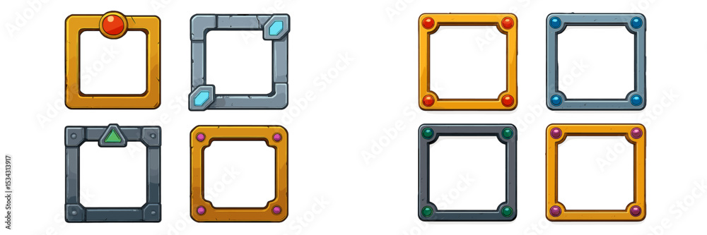 Aufkleber Unique vector flat illustrations of decorative frames in various shapes and colors arranged in a grid format, ideal for design projects