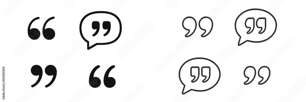 Poster Vector flat illustration of different styles of quotation marks in black and white on a simple background