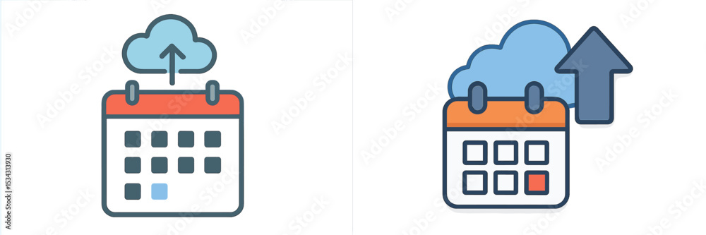 Fototapete Cloud upload and calendar synchronization illustration for efficient time management and scheduling resources