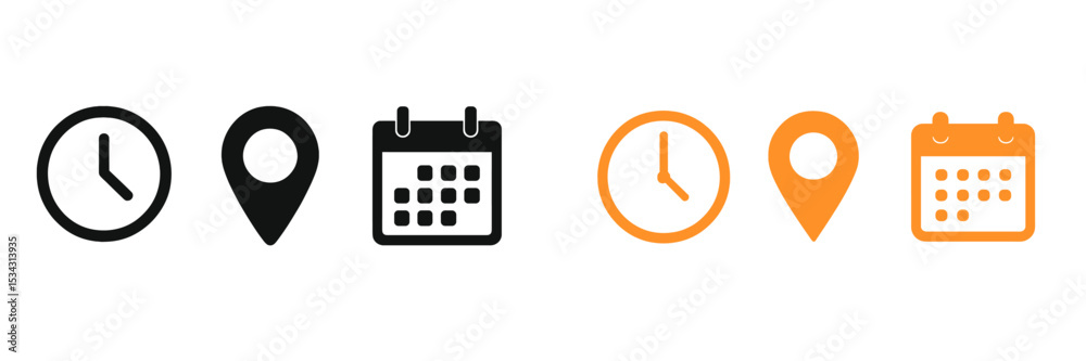 Aufkleber Clock and calendar icons in vector flat design illustrating time and location concepts for digital planning tools