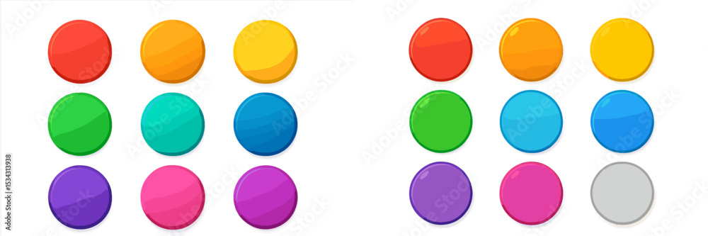 Poster Colorful flat vector illustration of circular buttons arranged in two grids with various shades and colors