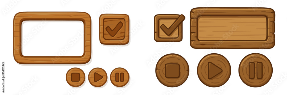 Fototapete Wooden interface elements design for user interaction in a digital application or game environment